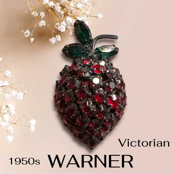 Victorian Red and Green Strawberry Brooch Warner - Picture 1 of 1